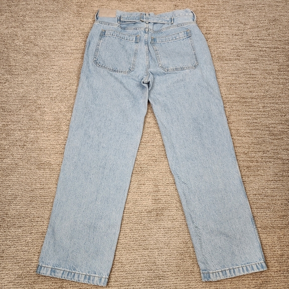 Everlane Cinched Utility Jeans Light Wash Back Belt Accent Wide Straight Leg 27 - Picture 8 of 10